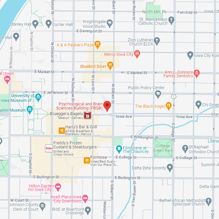 a map of the Psychological Brain Sciences Building and the surrounding area